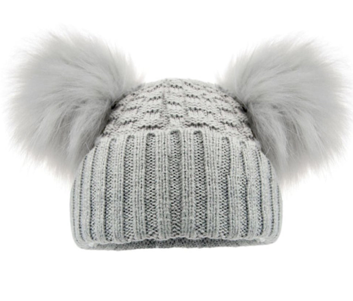 Grey Checked Hat With Pom Pom's