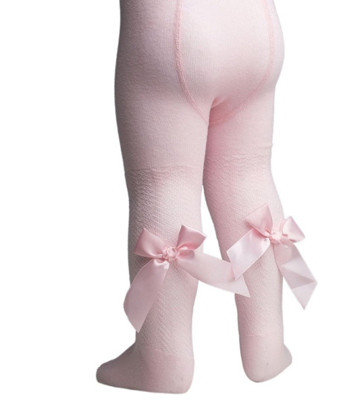 Plain Jacquard pink tights with Long Bow