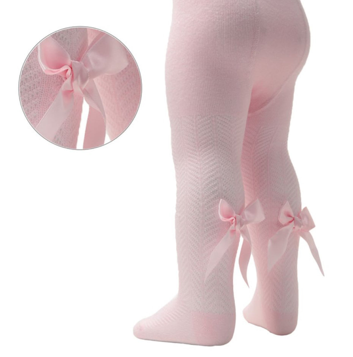 Plain Chevron pink Tights with Long Bow