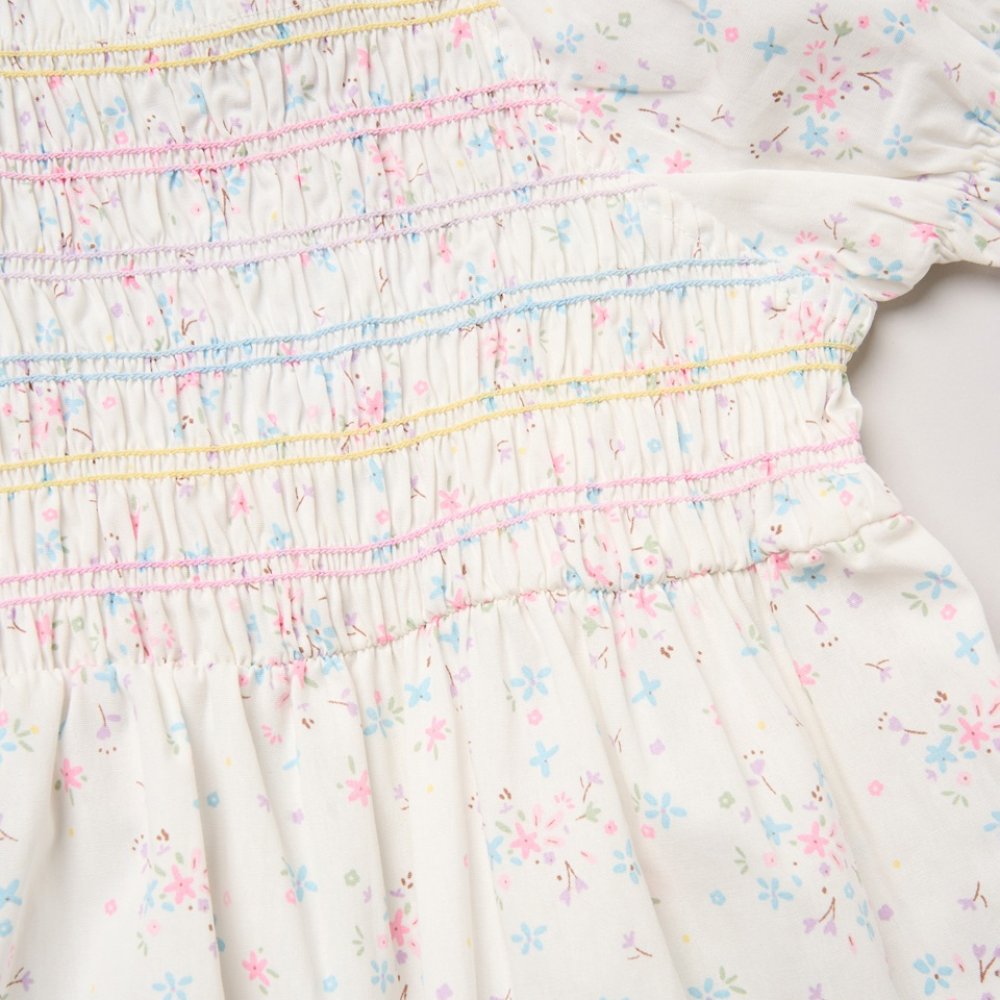 Girls Smocked Dress & Scrunchie Set with Floral Print
