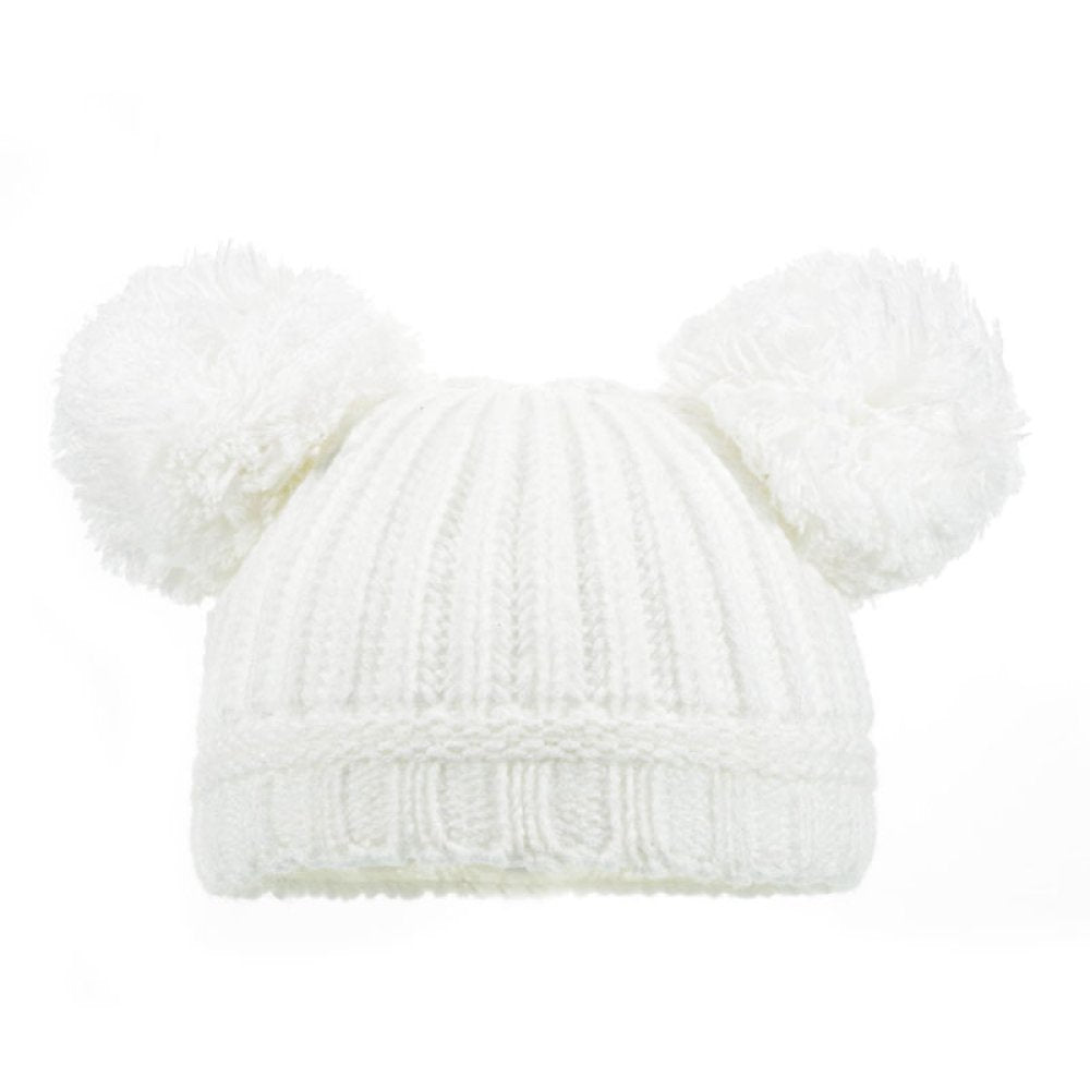 Knitted Hat With Pom Pom's in White