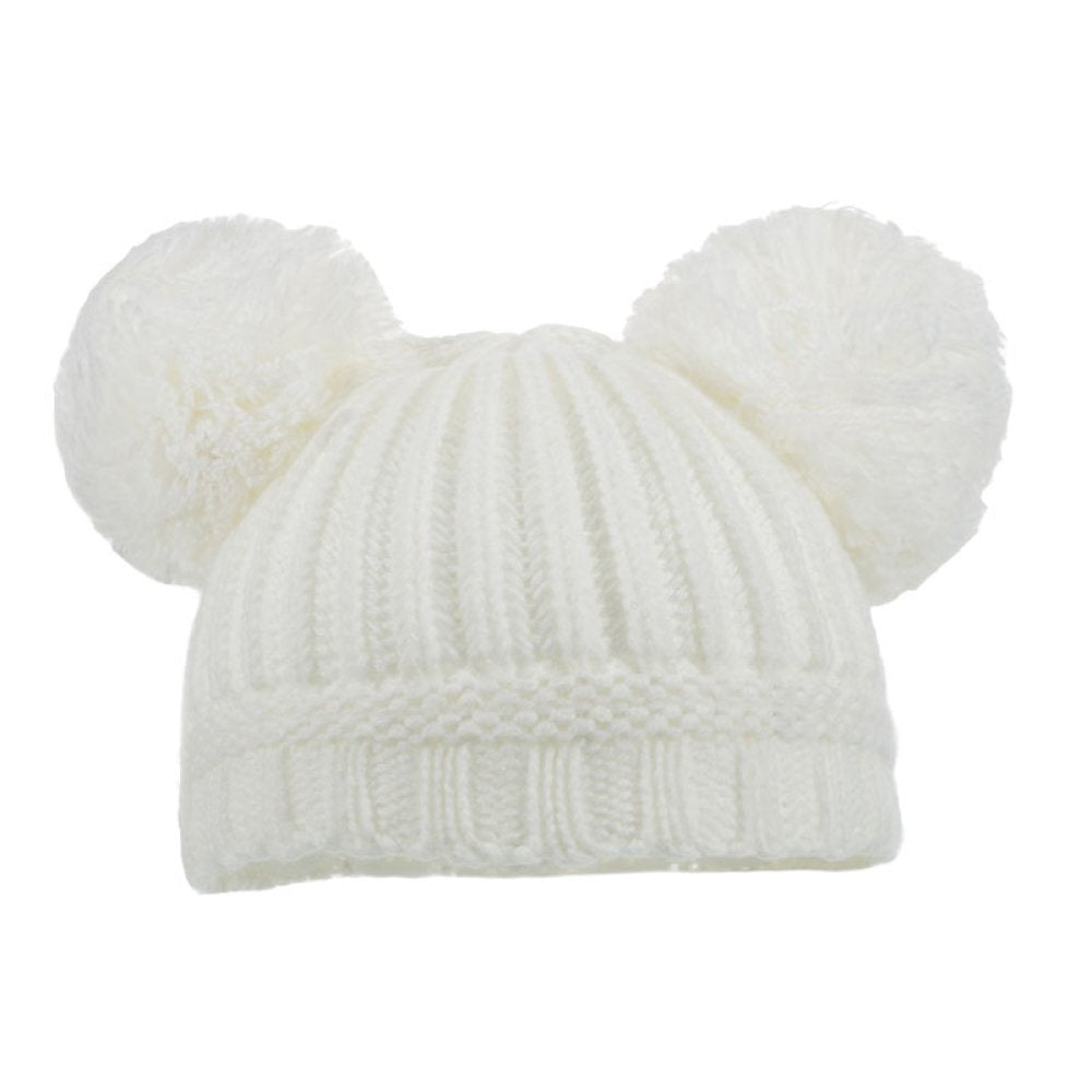 Knitted Hat With Pom Pom's in Cream