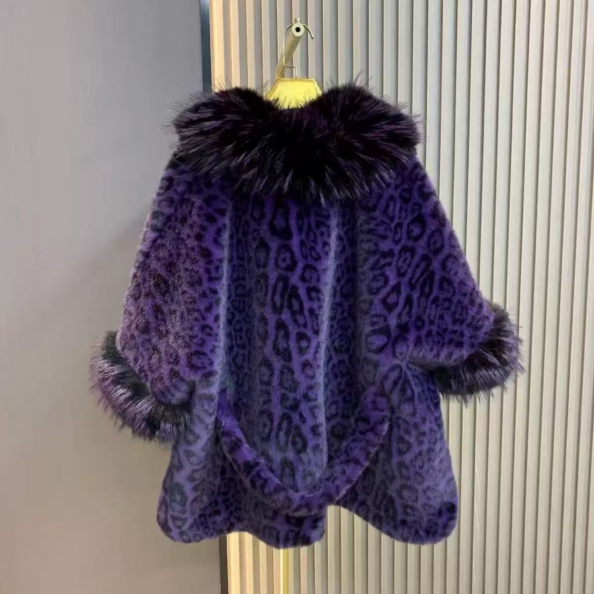 Luxurious Leopard Fur Coat in Purple