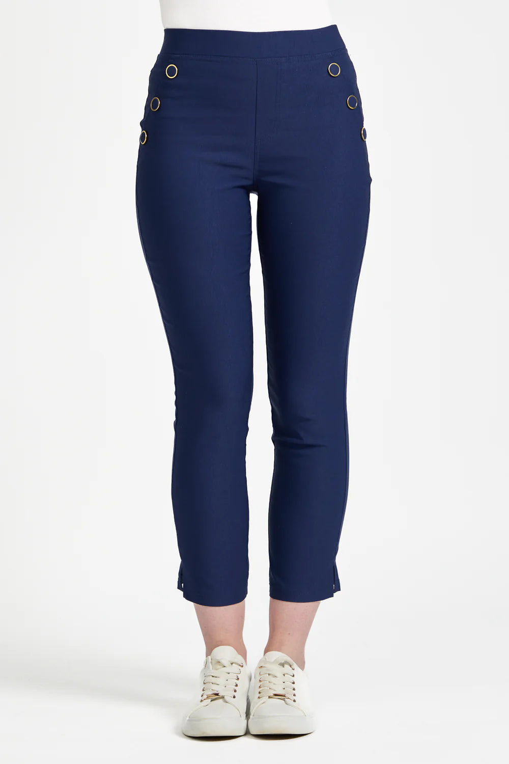 Ladies Button Detail Bengaline Trouser in Navy