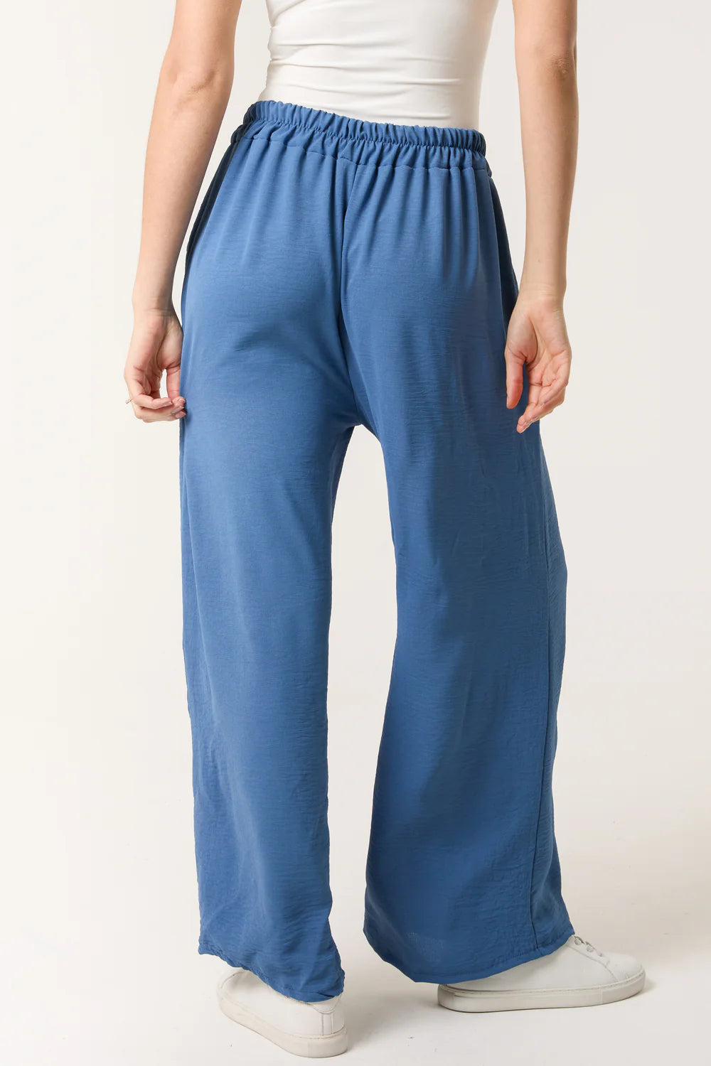 Denim Blue Drawstring Viscose Crepe Trousers