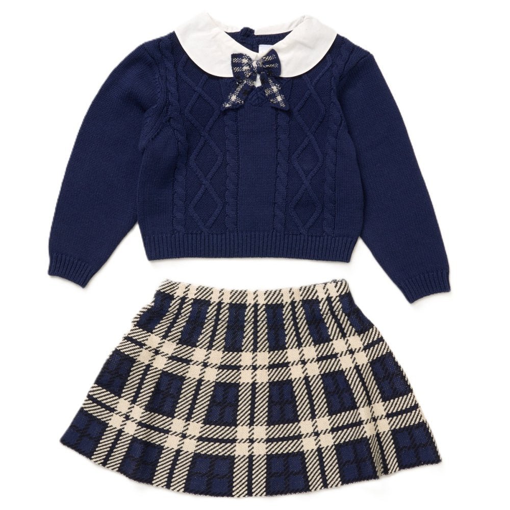 Girls Knitted Jumper and Skirt Outfit in Navy