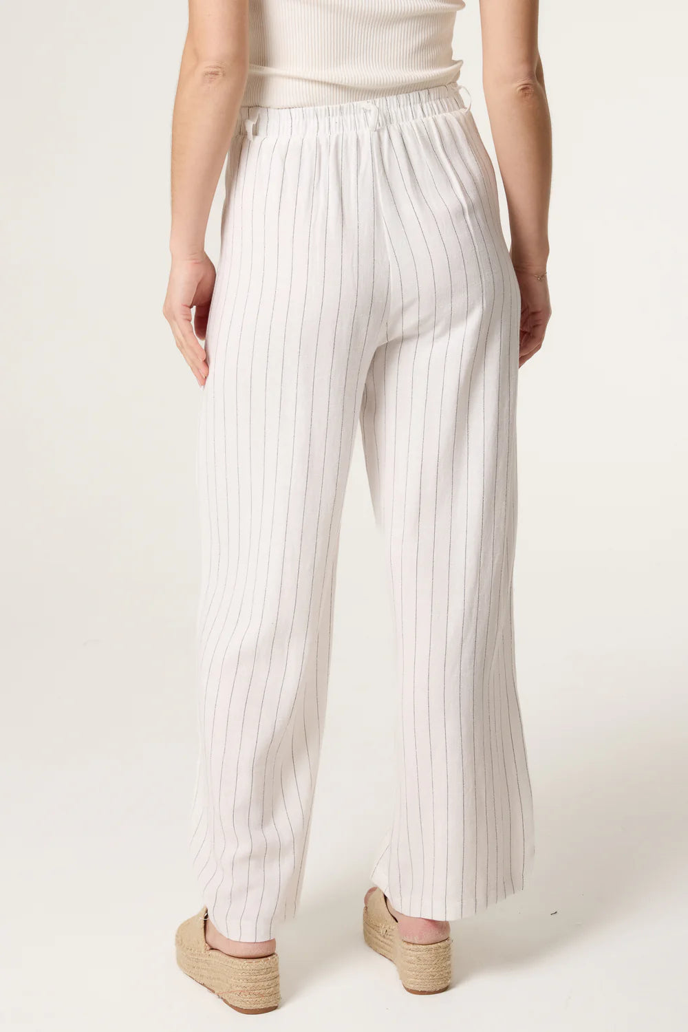 White Striped Linen Trousers