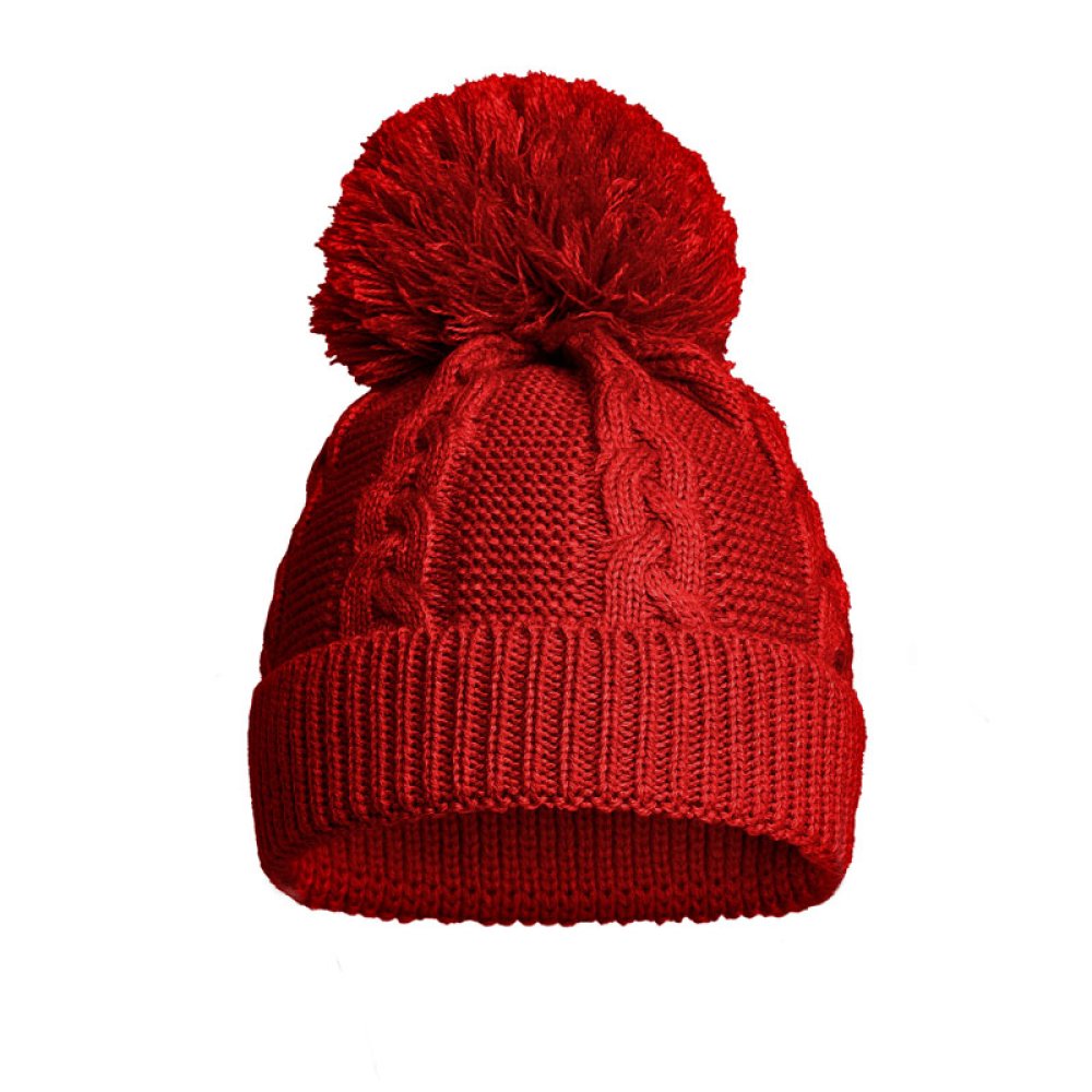 Red Knitted Hat With Pom Pom
