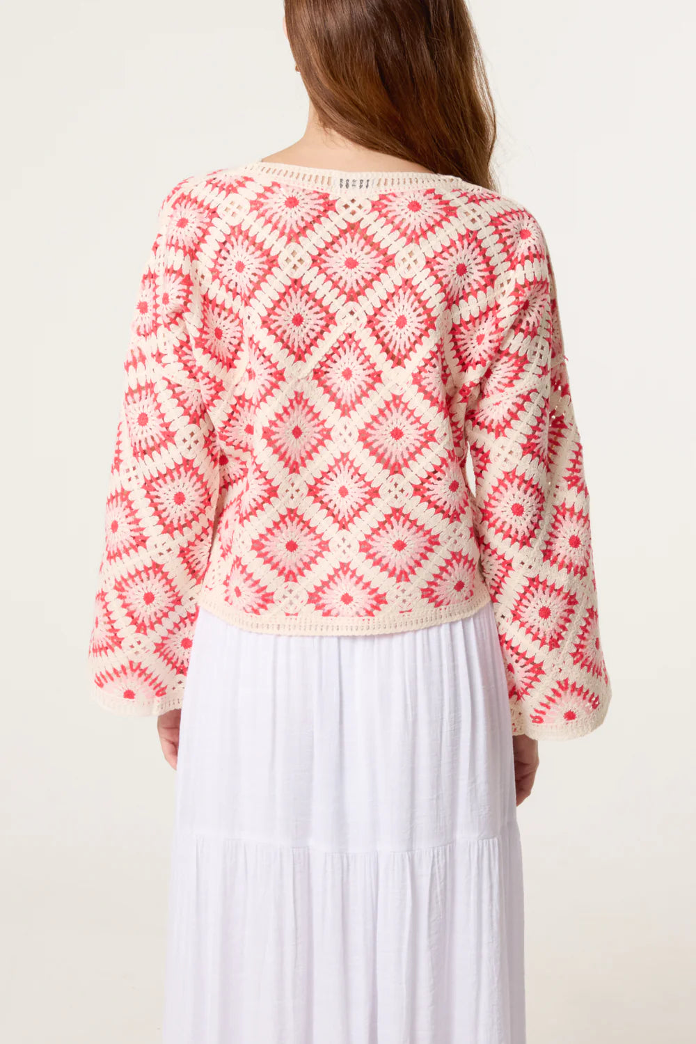 Coral Diamond Shaped Crochet Jumper