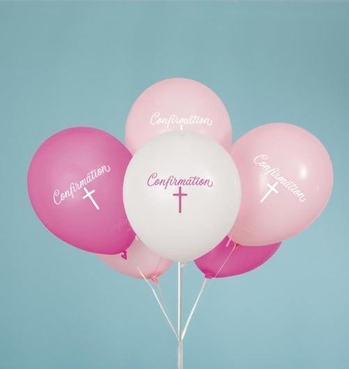 Confirmation Party Balloons Girls Pink & White x 8