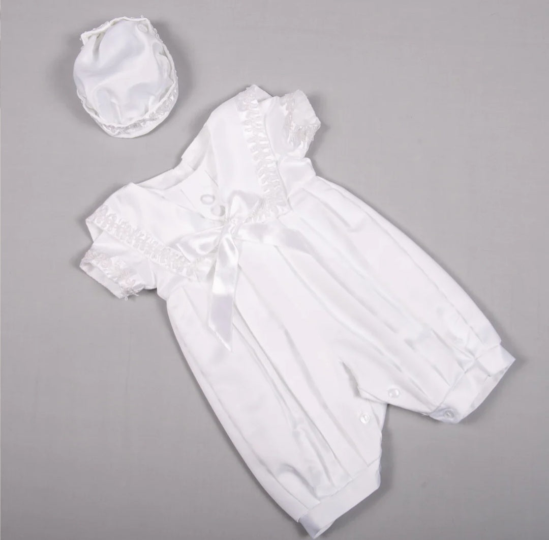 Christening Romper with White Trim chr502