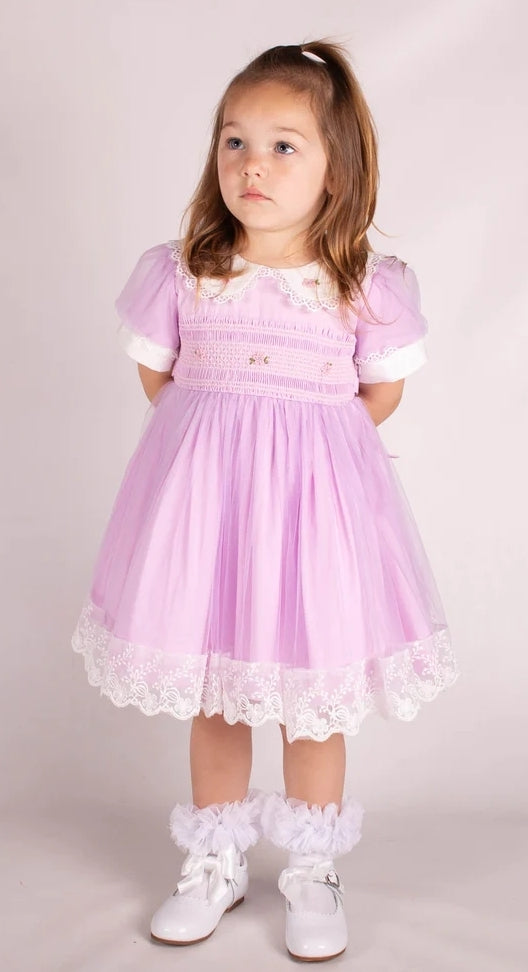 Girls Smock overlay lilac dress