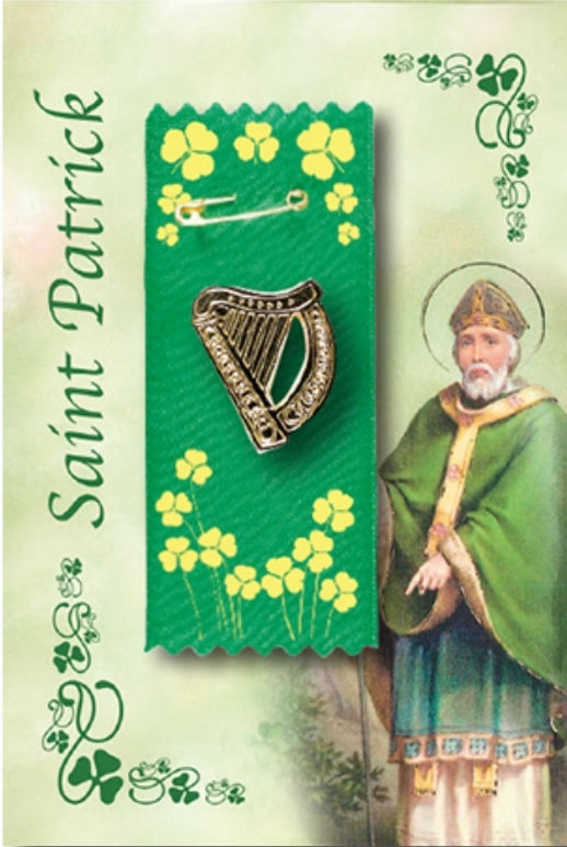 St Patrick's Day green badge with gold harp