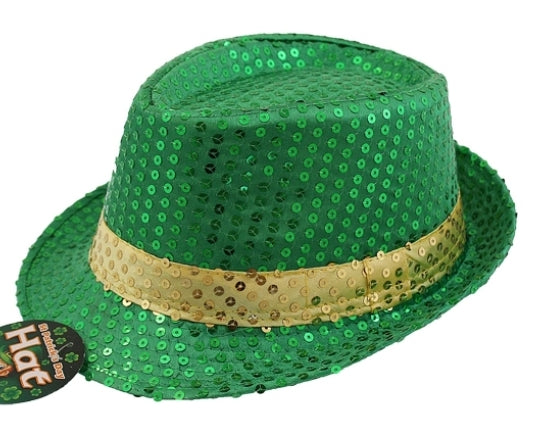 St Patrick's day hat with green sequin and gold band