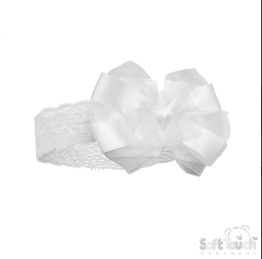 Cream lace headband with satin organza bow