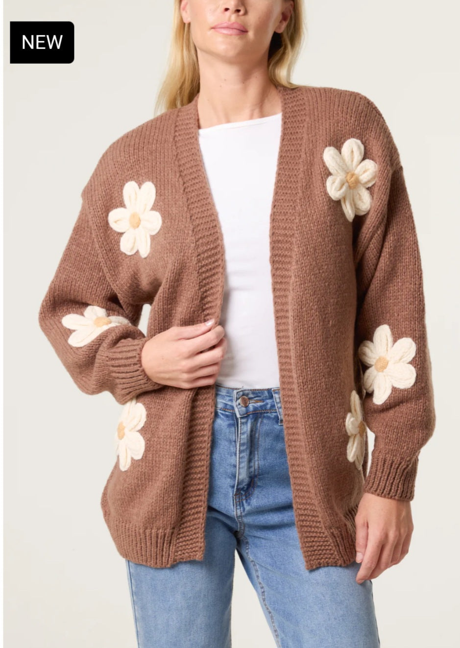 Daisy Large Flower Cardigan Coffee