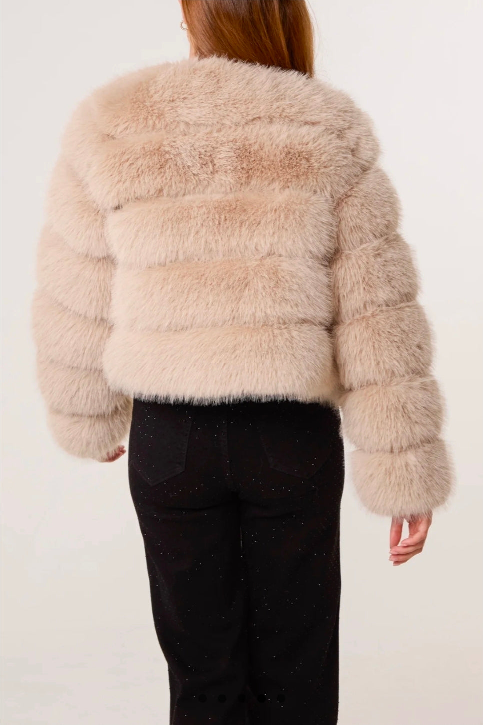 Horizontal Cream Faux Fur Cropped Jacket