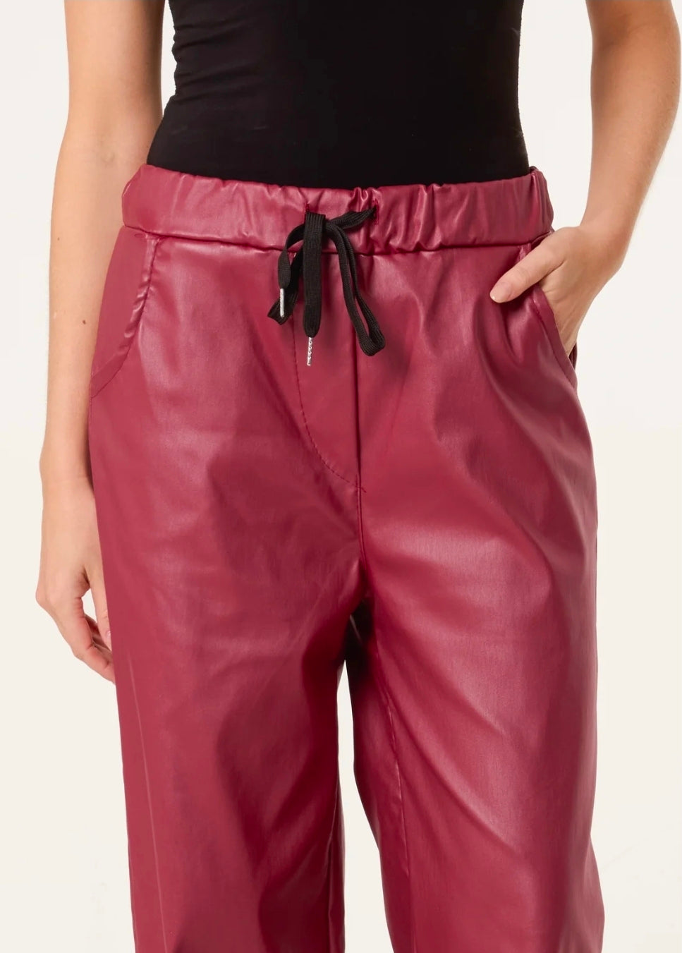 Ladies Wine PU Wide Leg Magic Trousers One Size (8-16)