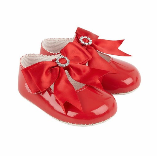 baby girl red bow and diamanté soft sole shoe