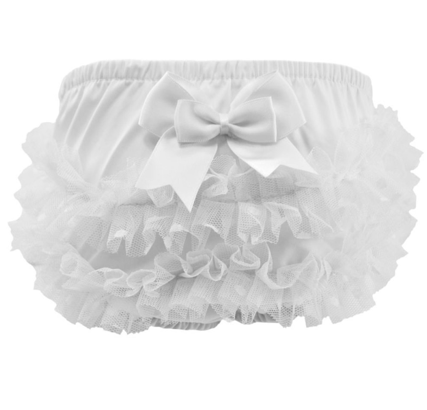 white frilly pant with dotty lace (0-18 months)