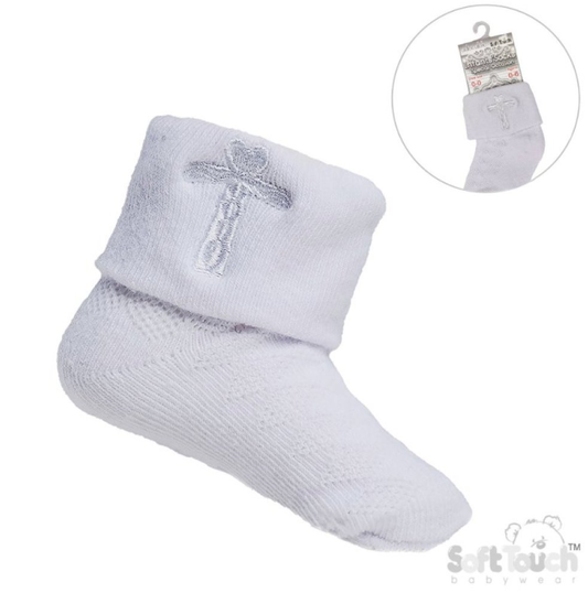 Ankle sock with grey embroidered cross