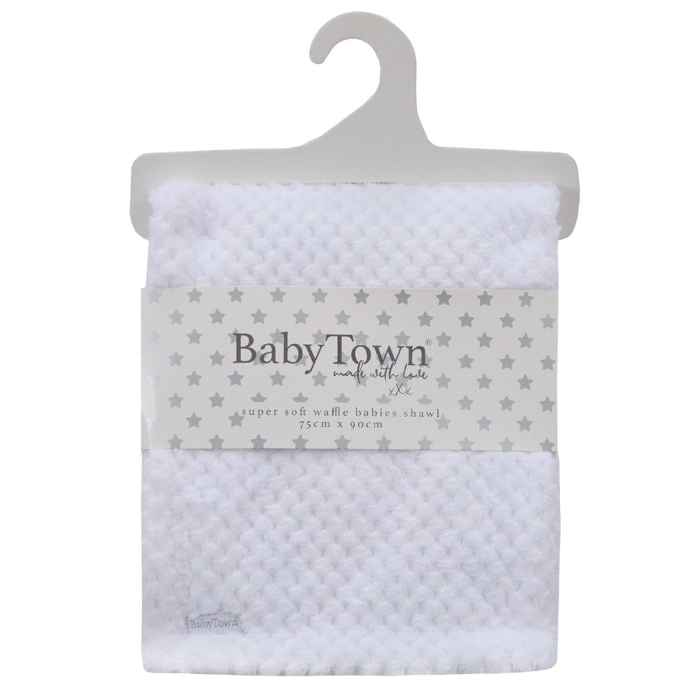 Baby White Waffle Christening Shawl