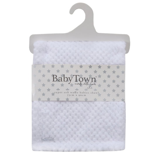 Baby White Waffle Christening Shawl