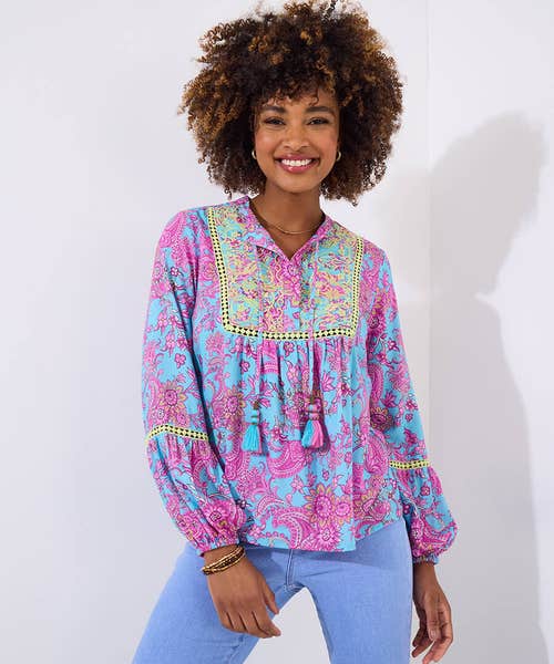 A-line Embroidered Print top WA408A