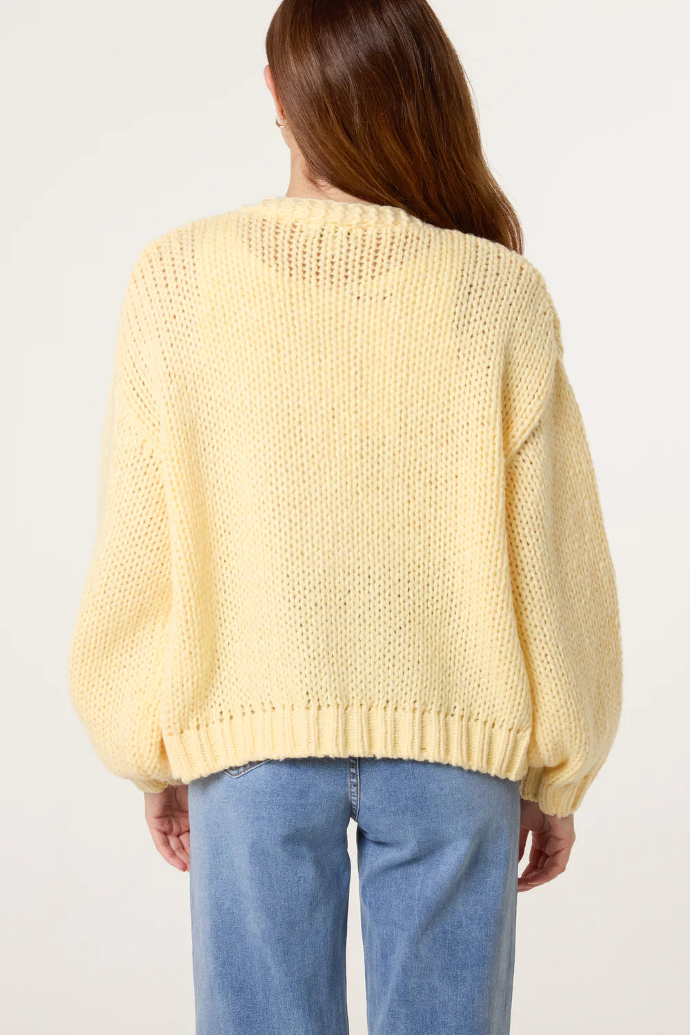 Lemon Chunky Knit Flower Embroidered Cardigan