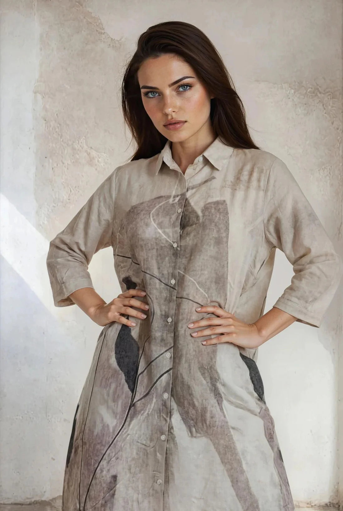 Stone 3/4 Sleeve Shirt Dress