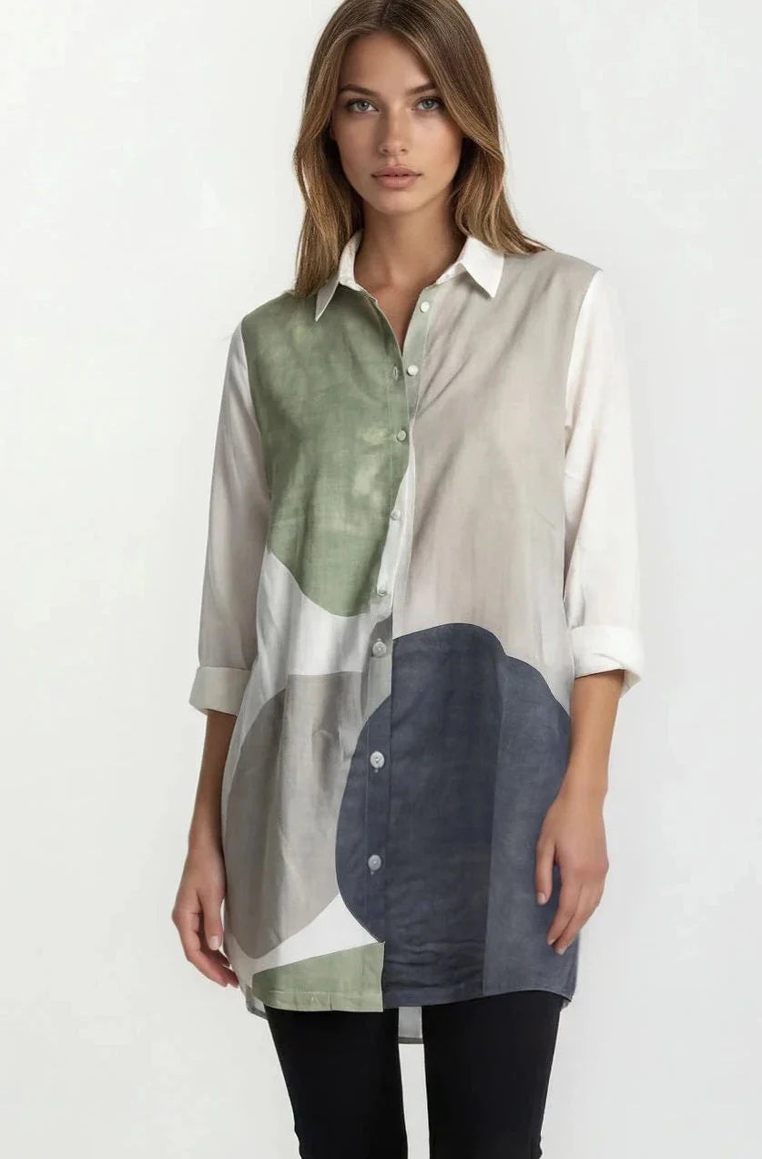 Khaki 3/4 Sleeve Shirt Dress