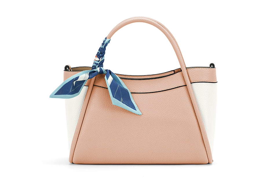 Pink/White Handbag with Scarf Handle