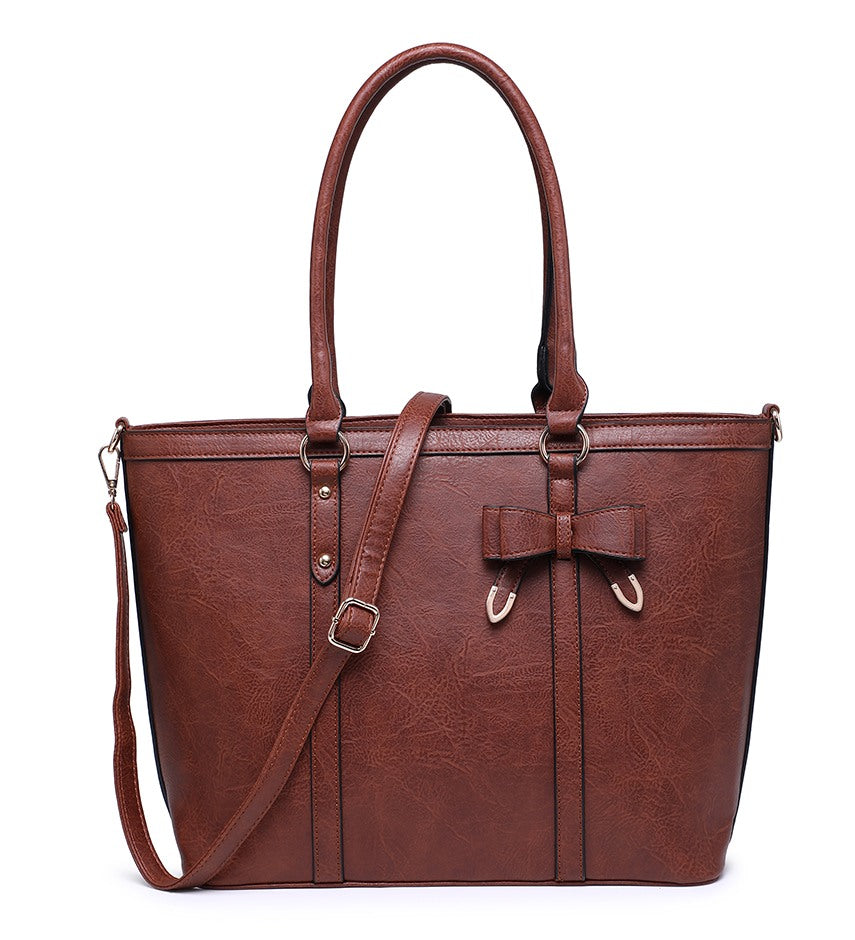 Brown Ladies Handbag with Leather Bow Detail