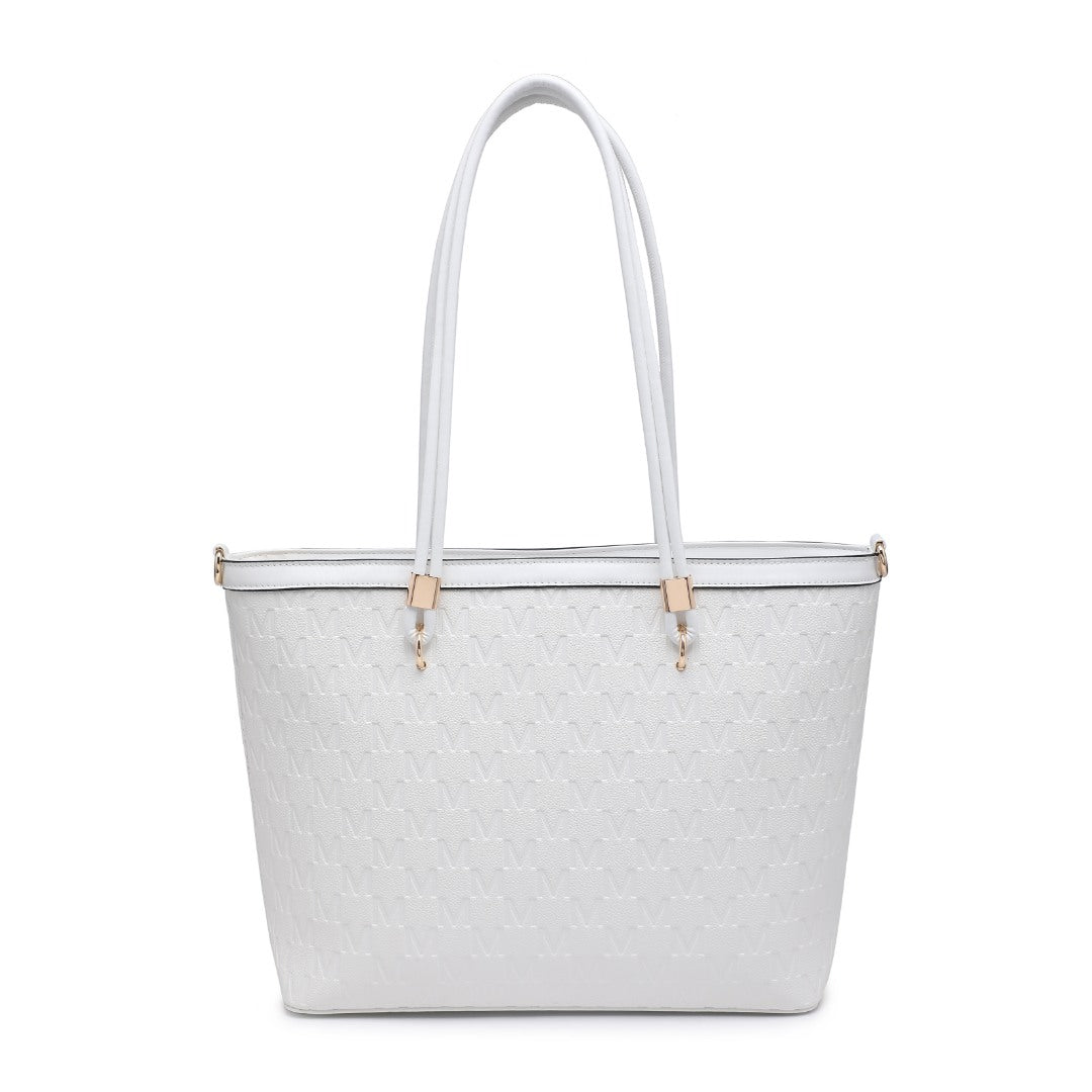 Ladies Handbag with All-Over 'M' Print in White