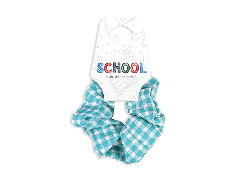 Girls Blue Checkered Hair Scrunchie