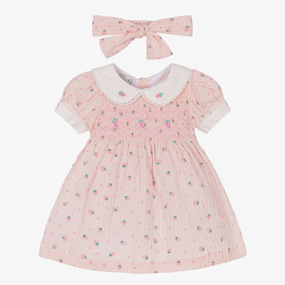 Girls Dress with Strawberry Print and Matching Headband