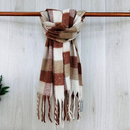 Beige Chunky Winter Scarf Checked Scarf