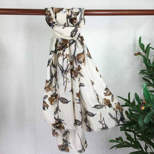 Beige Lightweight Winter Floral Scarf