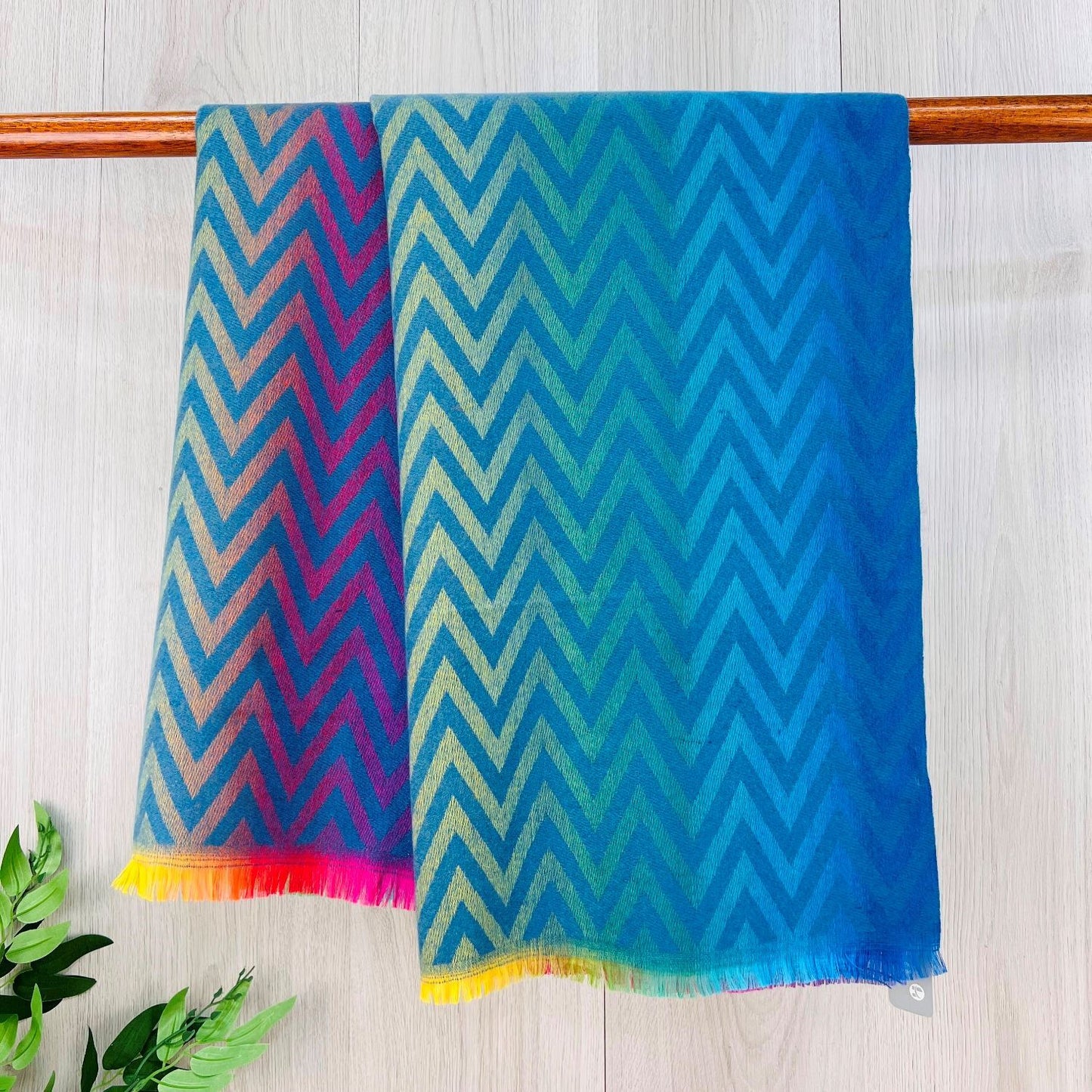Blue Fine Winter Scarf With Zig-Zag Design