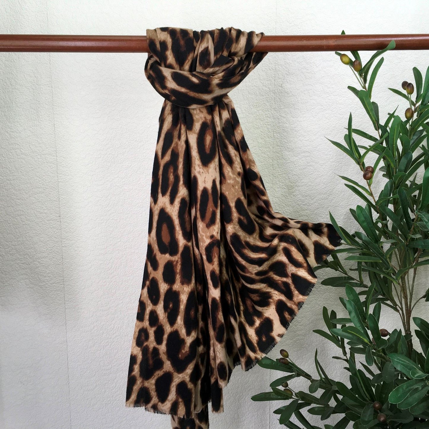 Brown Lightweight Winter Leopard Print Scarf