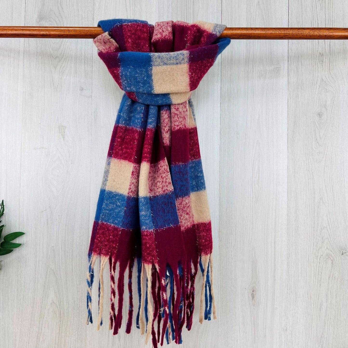 Burgundy Chunky Winter Scarf Checked Scarf