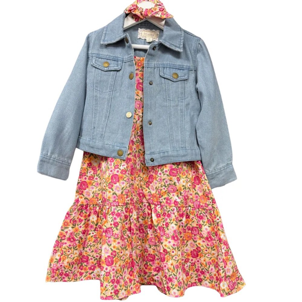 Girls Denim Jacket, Dress & Headband Outfit