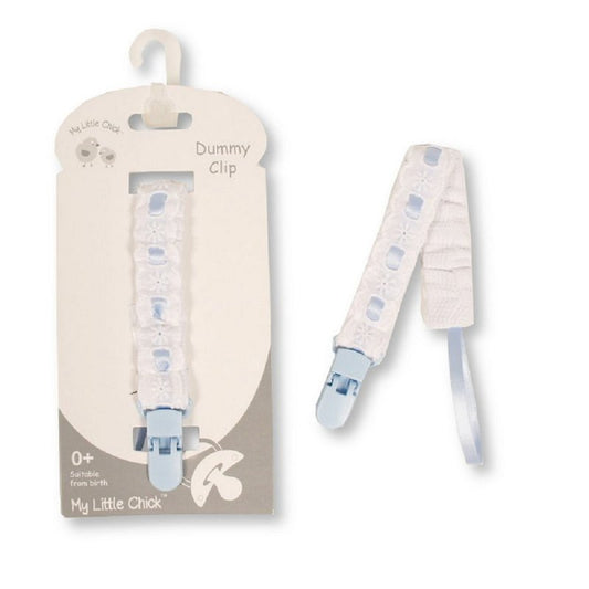 Baby Dummy Clip With Lace Band & Bow-blue