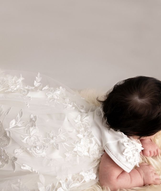 Girls Off White Krystal Christening Dress