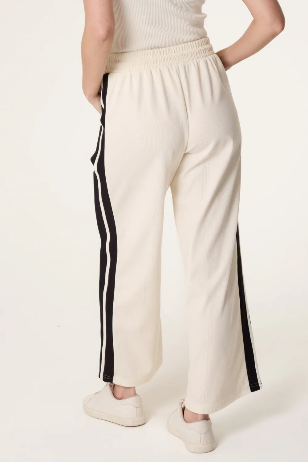 Ivory Drawstring Side Stripe Trousers