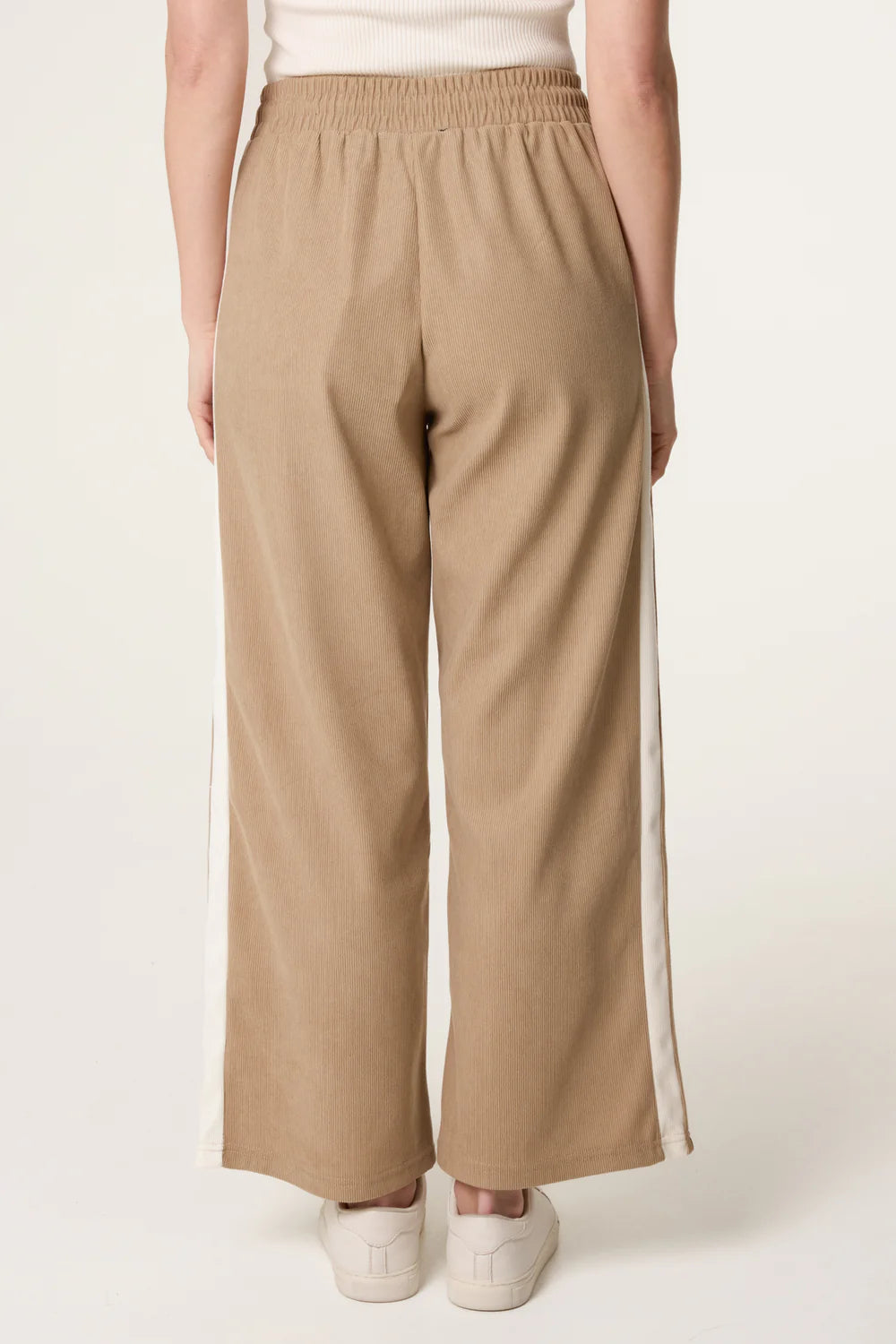 Stone Drawstring Side Stripe Trousers