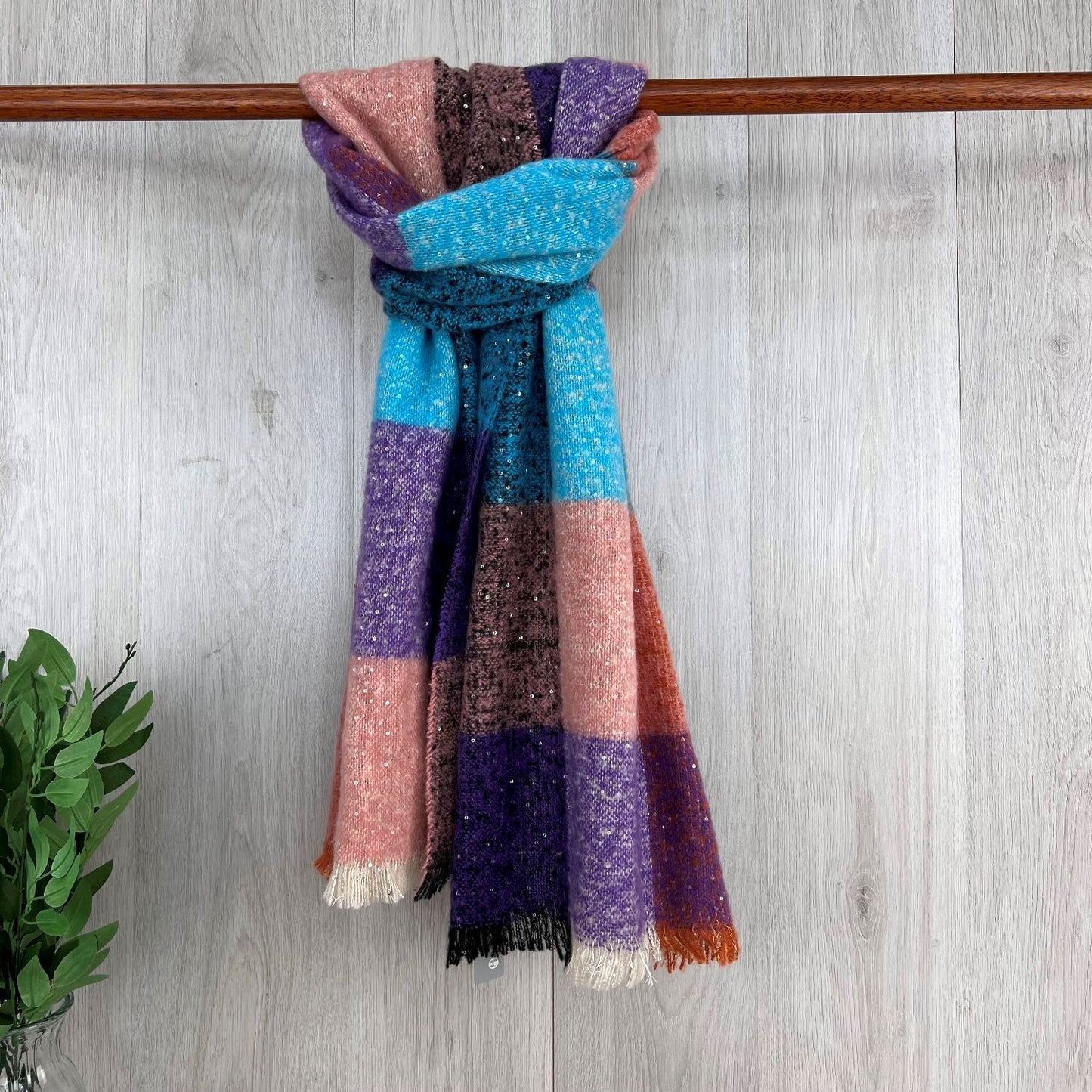 Purple Chunky Winter Checked Scarf With Sequenced Fleck
