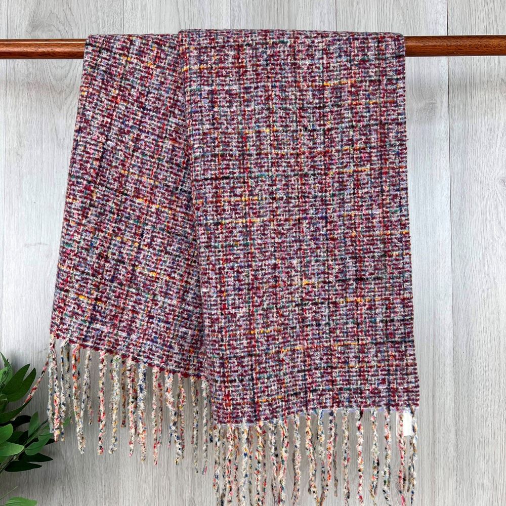 Red Chunky Winter Fleck Pattern Fringed Scarf