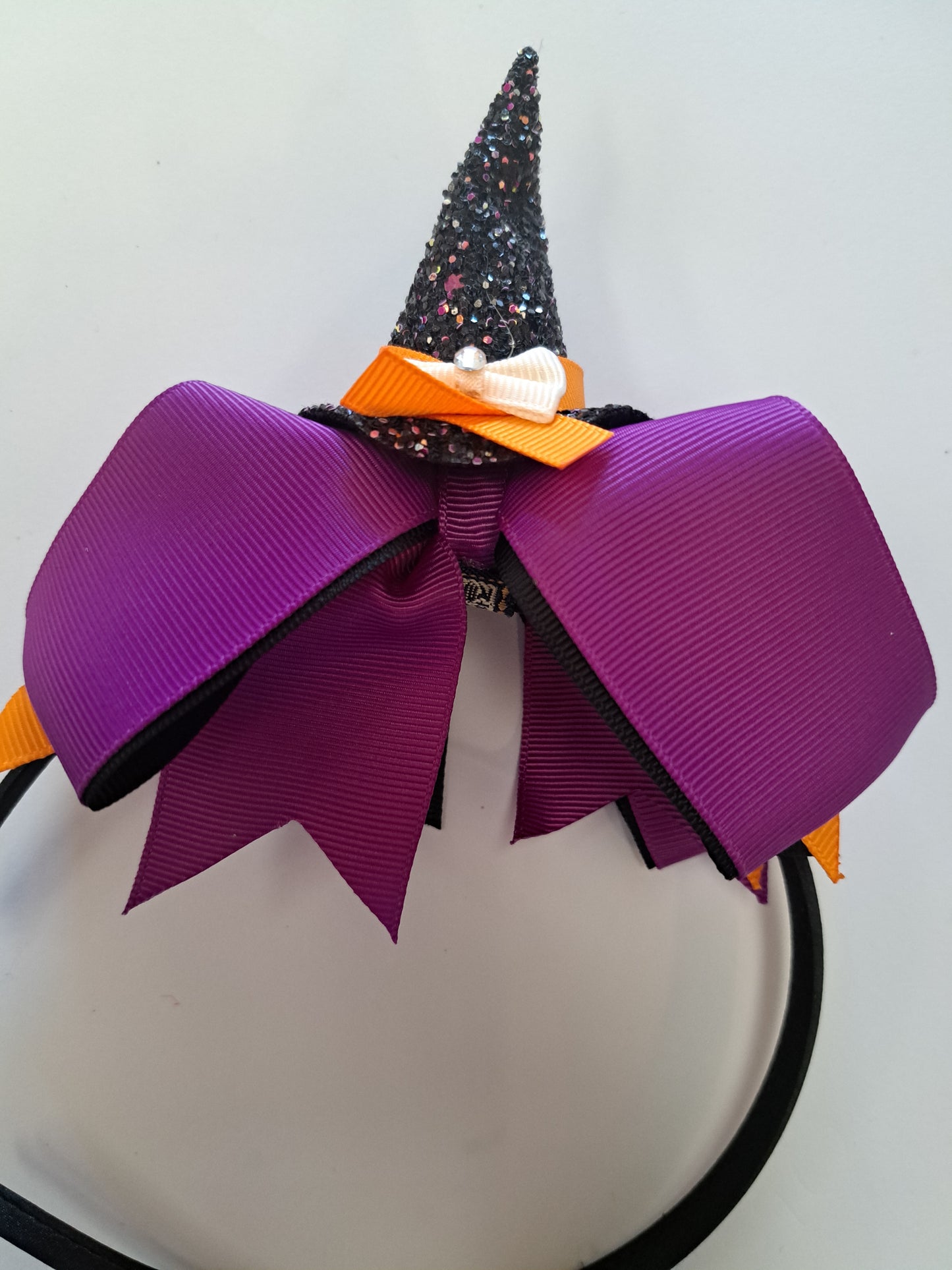 Headband Glitter Witches Hat and Bow 2965