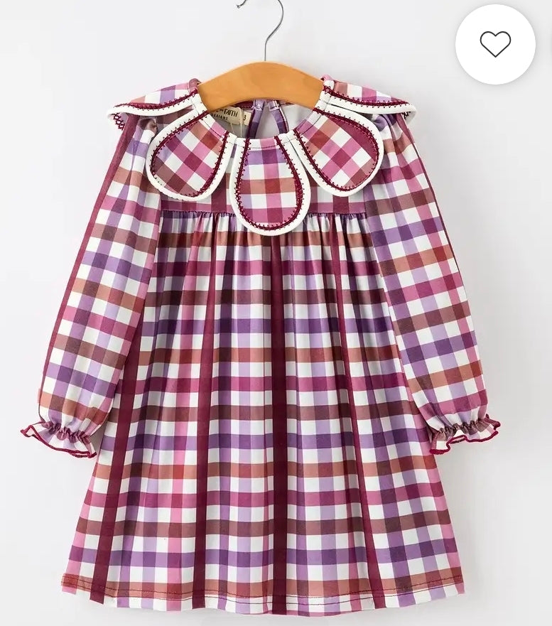 Autum Plaid Petals Collar Dress